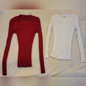 Active Basic Red & Timing White Ribbed Sweater Duo. Medium & S/M.